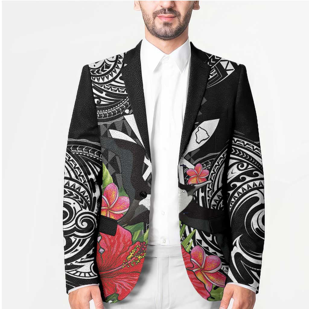 Hawaii Iwa Bird Blazer Great Frigatebird Kanaka Tropical Flowers - Polynesian Pride