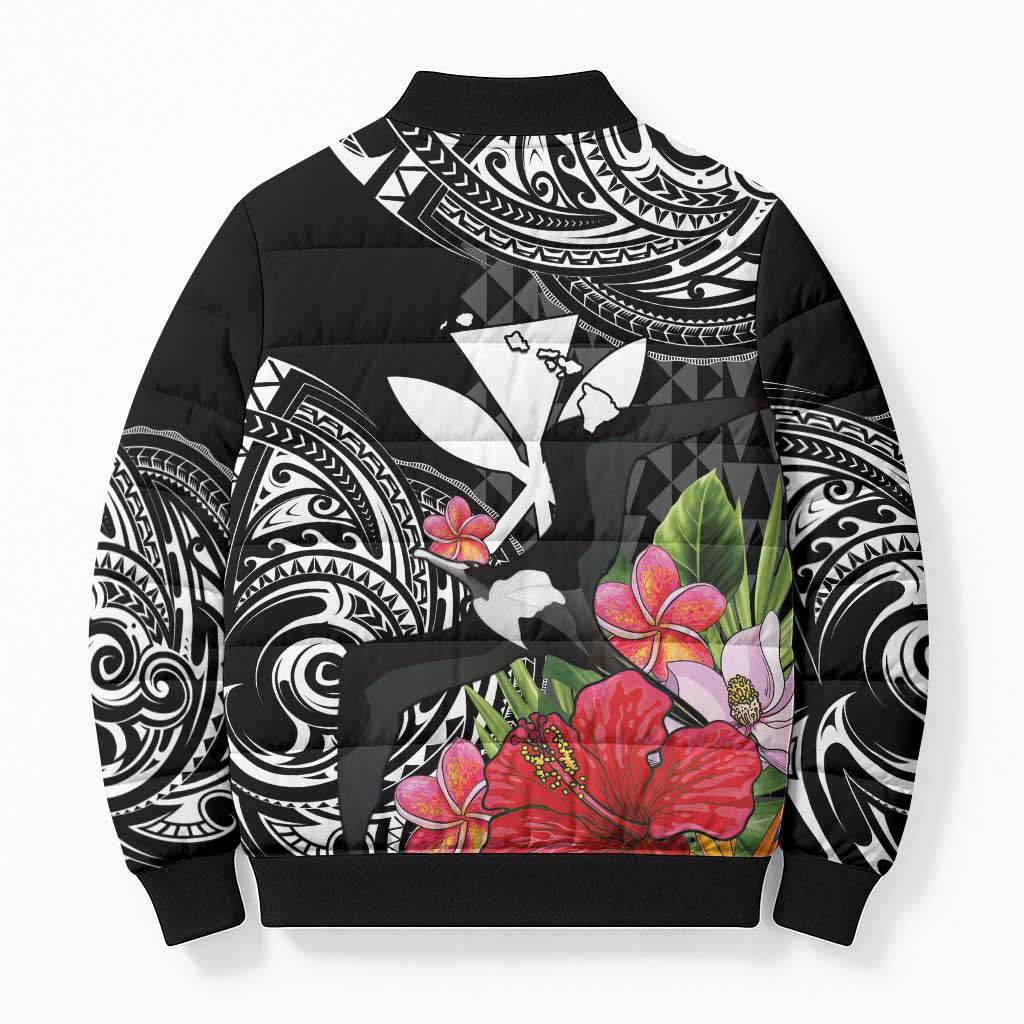 Hawaii Iwa Bird Bomber Puffer Jacket Great Frigatebird Kanaka Tropical Flowers LT14 - Polynesian Pride