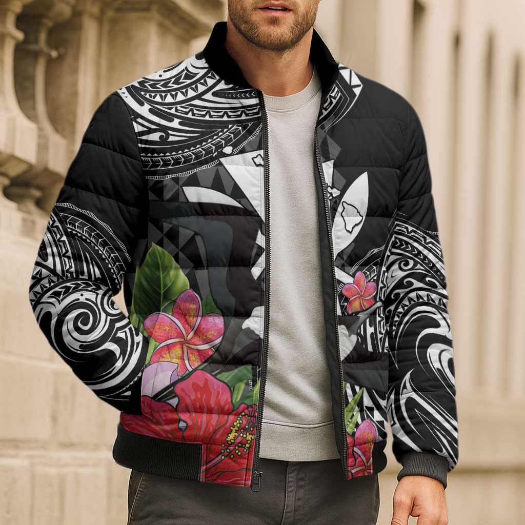 Hawaii Iwa Bird Bomber Puffer Jacket Great Frigatebird Kanaka Tropical Flowers LT14 - Polynesian Pride