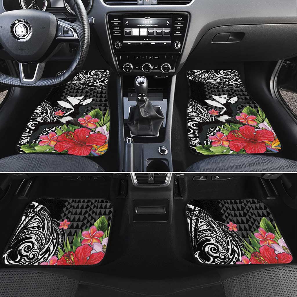 Hawaii Iwa Bird Car Mats Great Frigatebird Kanaka Tropical Flowers LT14 Set 4pcs Black - Polynesian Pride