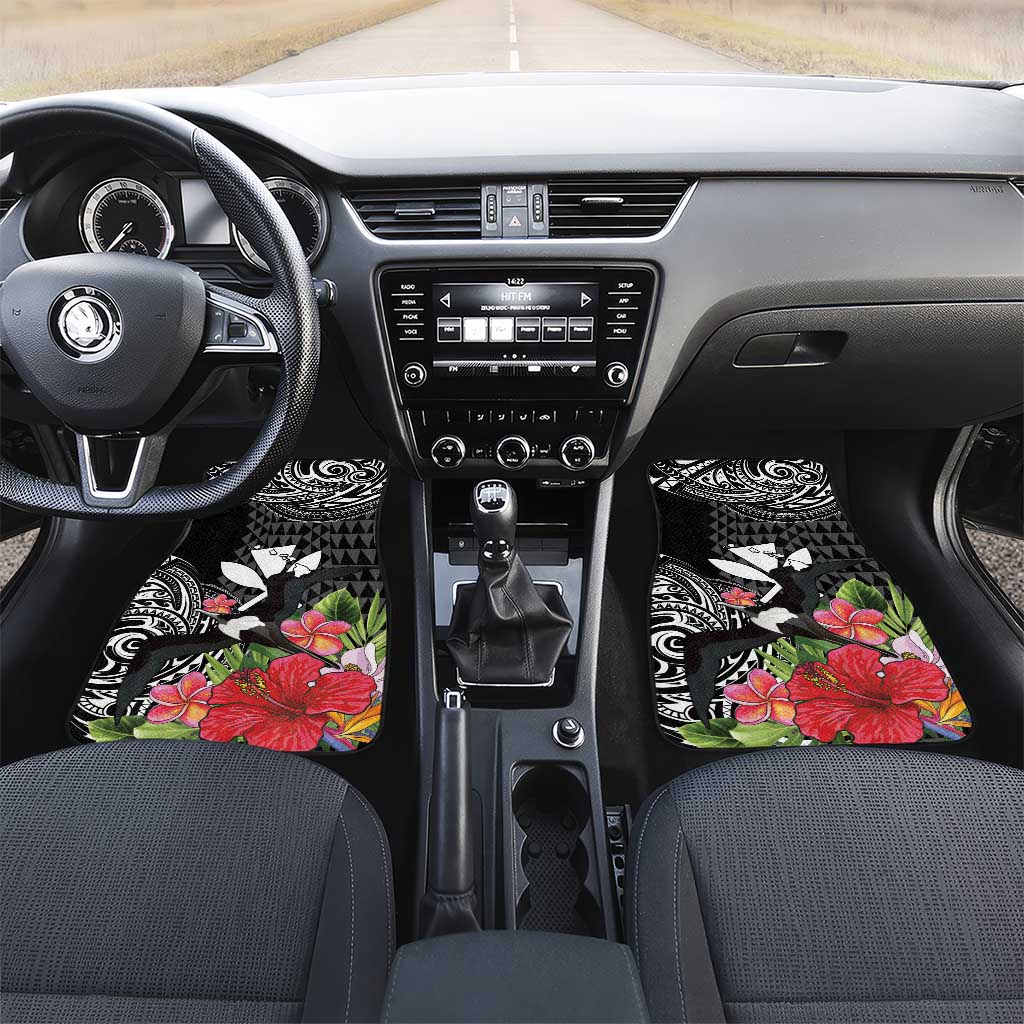 Hawaii Iwa Bird Car Mats Great Frigatebird Kanaka Tropical Flowers LT14 Set 2pcs - Front Black - Polynesian Pride