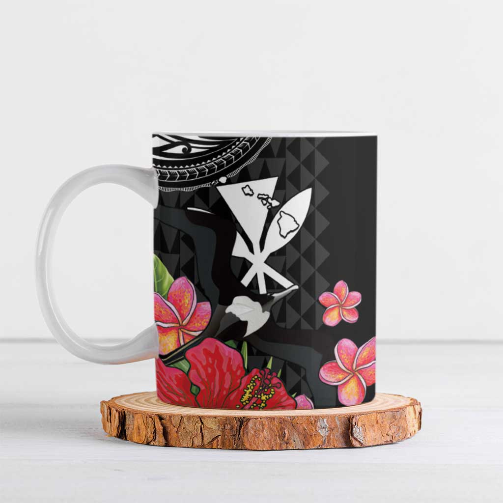 Hawaii Iwa Bird Ceramic Mug Great Frigatebird Kanaka Tropical Flowers LT14 Black - Polynesian Pride