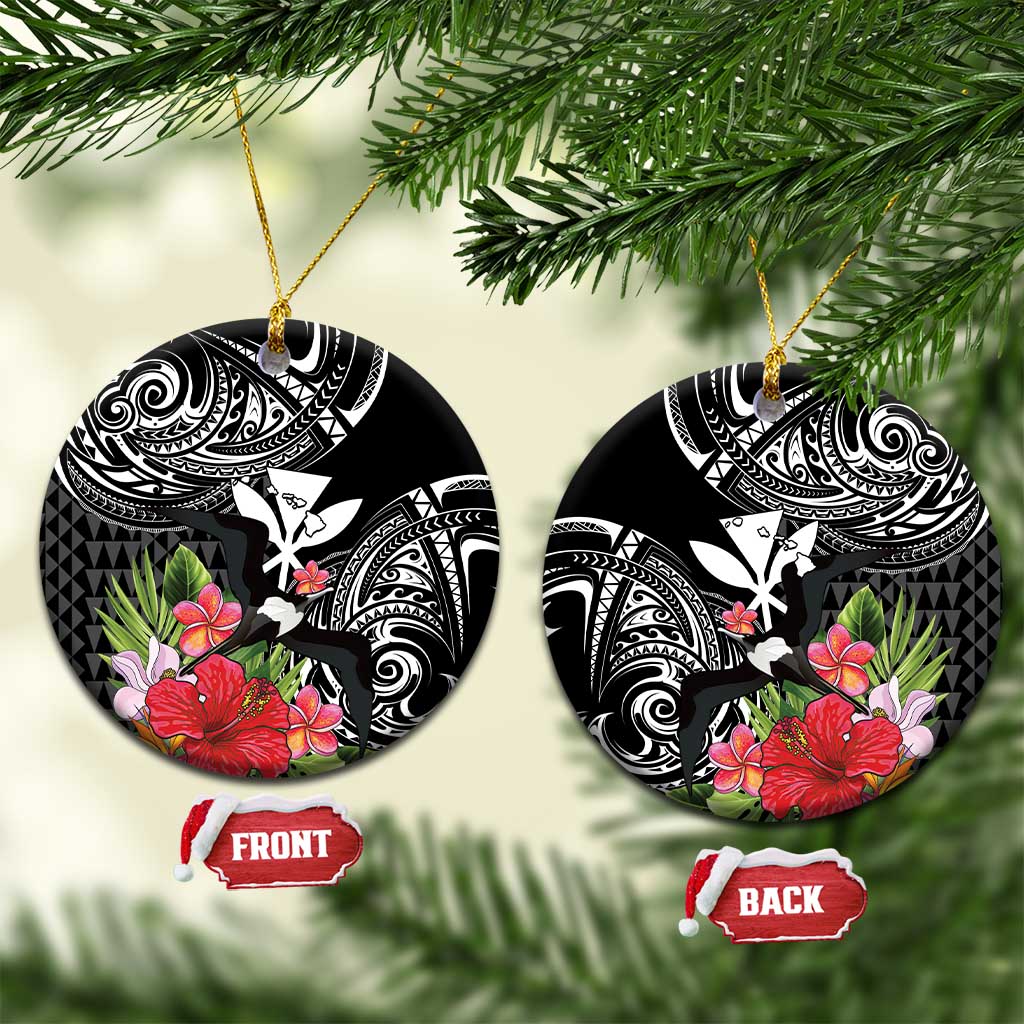 Hawaii Iwa Bird Ceramic Ornament Great Frigatebird Kanaka Tropical Flowers - Polynesian Pride