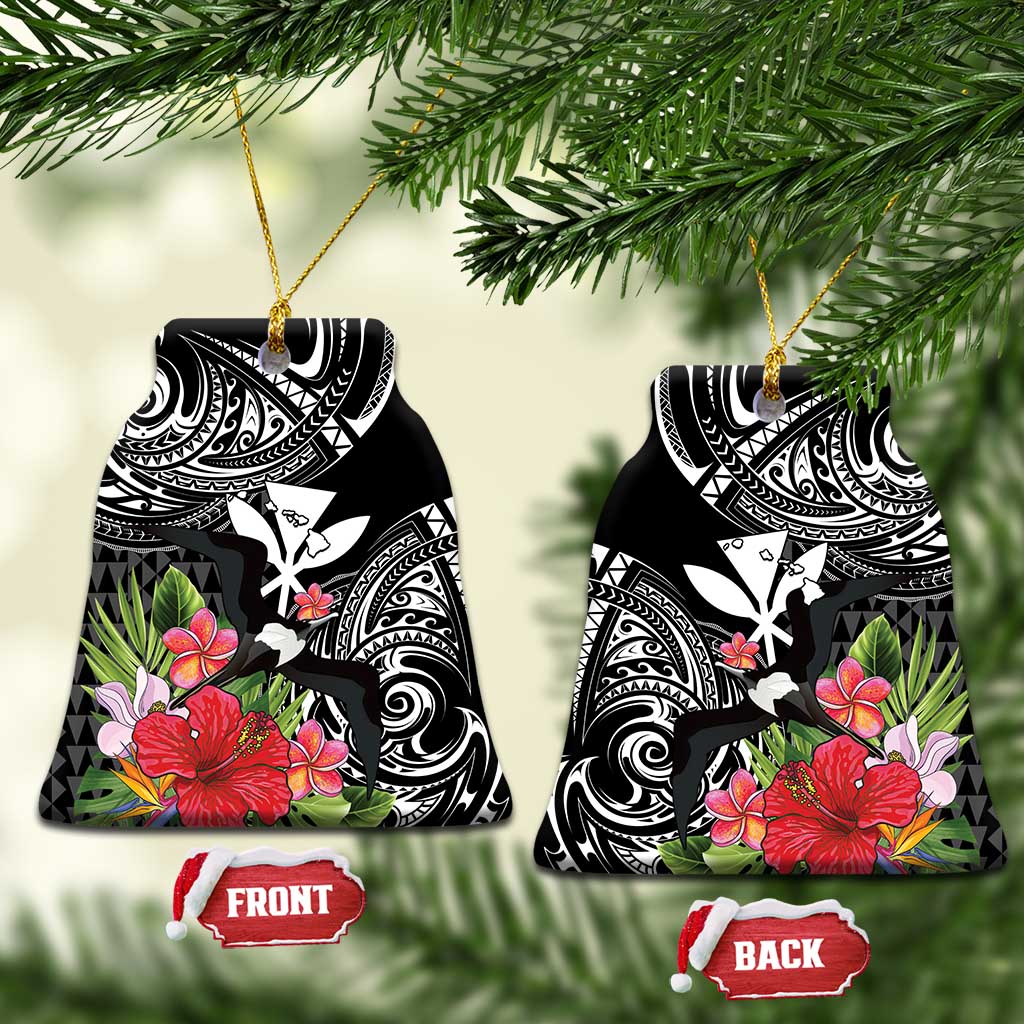 Hawaii Iwa Bird Ceramic Ornament Great Frigatebird Kanaka Tropical Flowers - Polynesian Pride