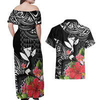Hawaii Iwa Bird Couples Matching Off Shoulder Maxi Dress and Hawaiian Shirt Great Frigatebird Kanaka Tropical Flowers - Polynesian Pride