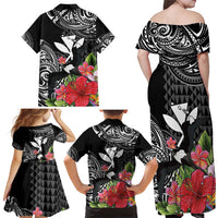 Hawaii Iwa Bird Family Matching Off Shoulder Maxi Dress and Hawaiian Shirt Great Frigatebird Kanaka Tropical Flowers - Polynesian Pride
