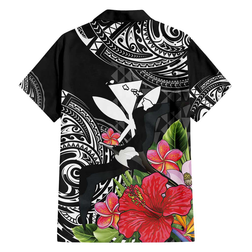 Hawaii Iwa Bird Family Matching Off Shoulder Maxi Dress and Hawaiian Shirt Great Frigatebird Kanaka Tropical Flowers - Polynesian Pride