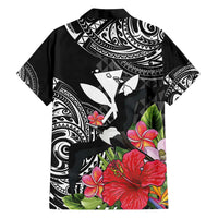 Hawaii Iwa Bird Family Matching Off Shoulder Short Dress and Hawaiian Shirt Great Frigatebird Kanaka Tropical Flowers - Polynesian Pride