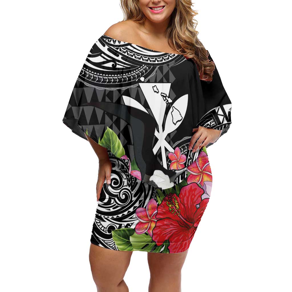 Hawaii Iwa Bird Family Matching Off Shoulder Short Dress and Hawaiian Shirt Great Frigatebird Kanaka Tropical Flowers - Polynesian Pride