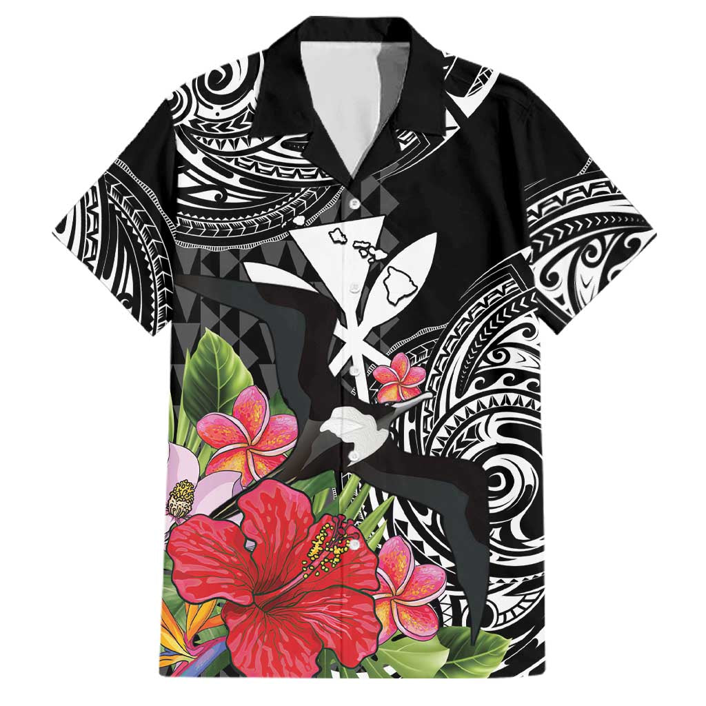 Hawaii Iwa Bird Family Matching Puletasi and Hawaiian Shirt Great Frigatebird Kanaka Tropical Flowers - Polynesian Pride