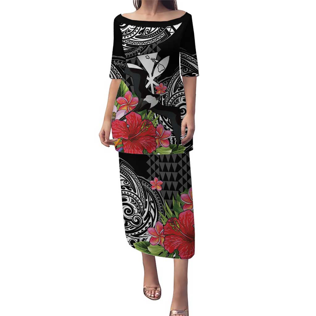Hawaii Iwa Bird Family Matching Puletasi and Hawaiian Shirt Great Frigatebird Kanaka Tropical Flowers - Polynesian Pride