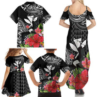 Hawaii Iwa Bird Family Matching Summer Maxi Dress and Hawaiian Shirt Great Frigatebird Kanaka Tropical Flowers - Polynesian Pride
