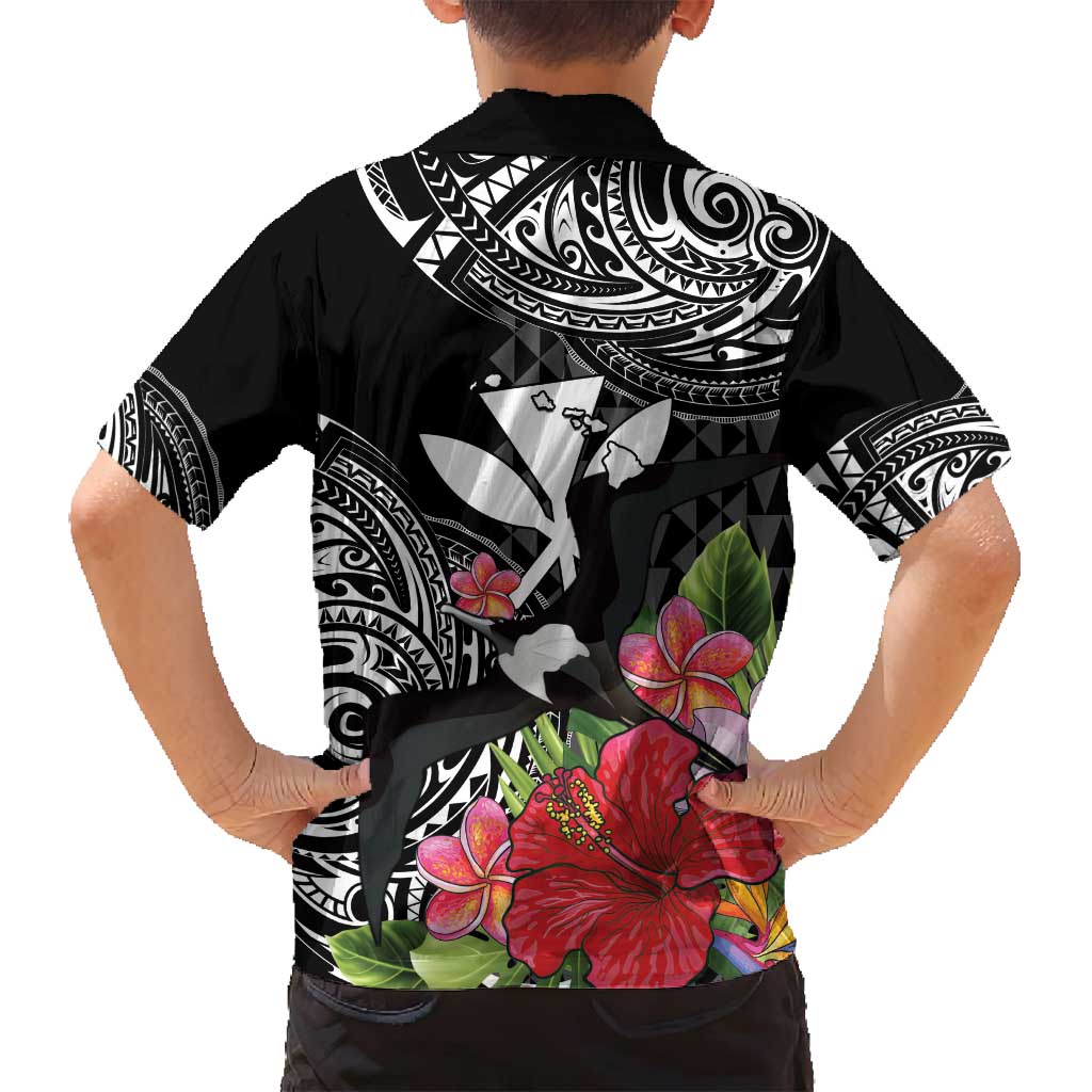 Hawaii Iwa Bird Family Matching Tank Maxi Dress and Hawaiian Shirt Great Frigatebird Kanaka Tropical Flowers - Polynesian Pride