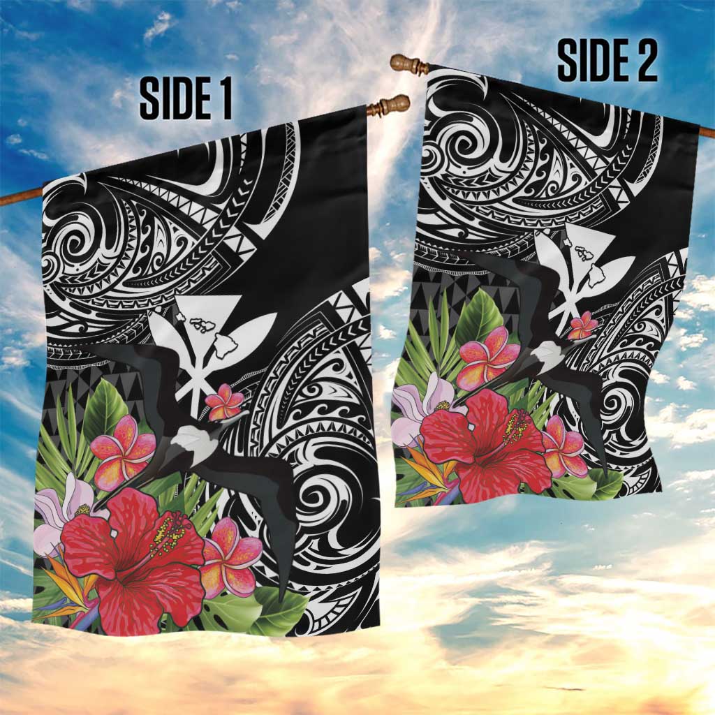 Hawaii Iwa Bird Garden Flag Great Frigatebird Kanaka Tropical Flowers - Polynesian Pride