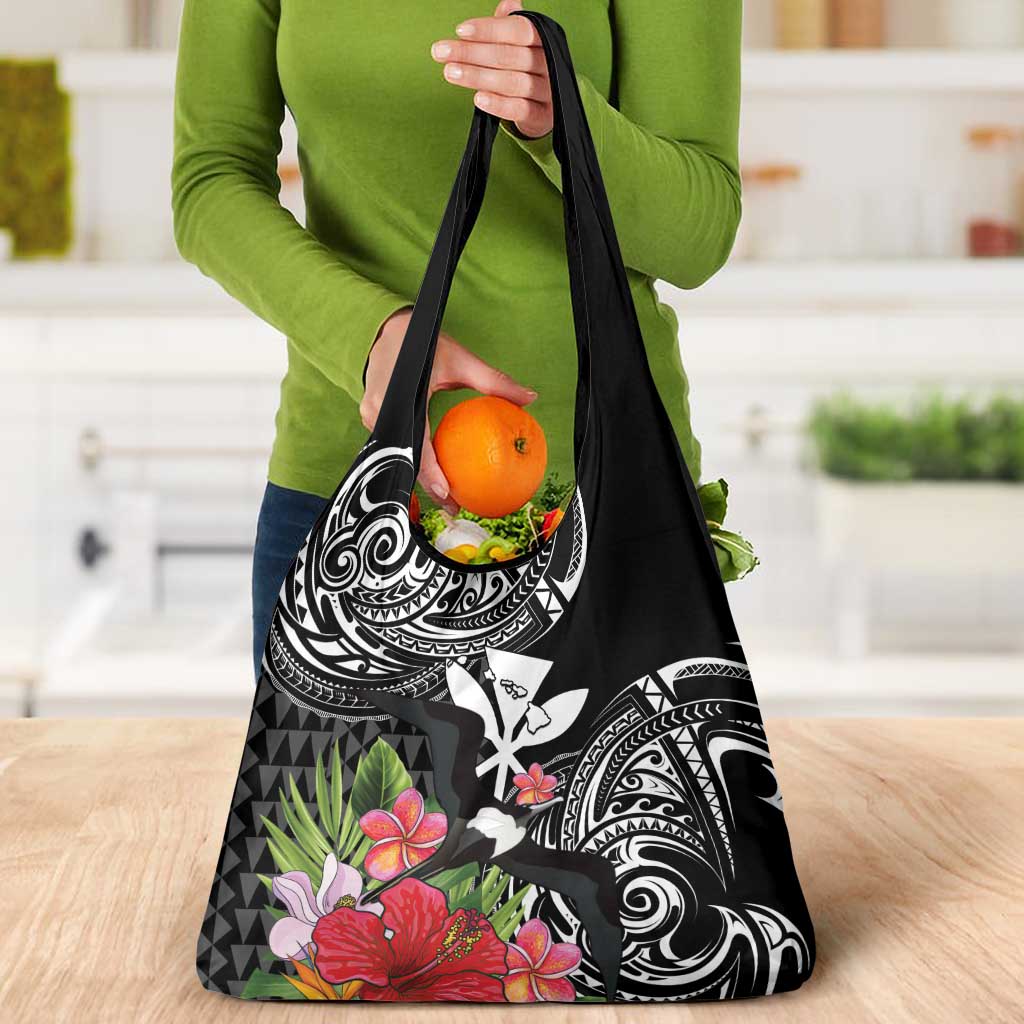 Hawaii Iwa Bird Grocery Bag Great Frigatebird Kanaka Tropical Flowers - Polynesian Pride