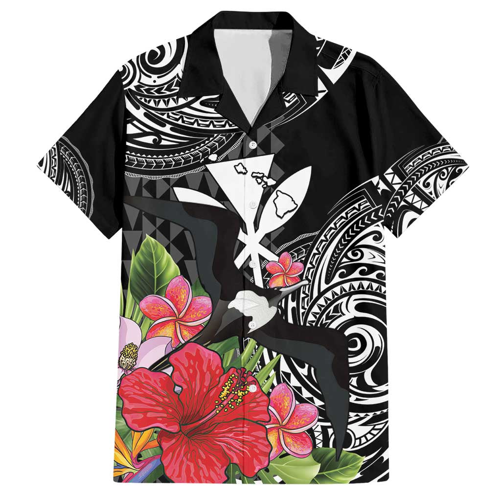 Hawaii Iwa Bird Hawaiian Shirt Great Frigatebird Kanaka Tropical Flowers - Polynesian Pride
