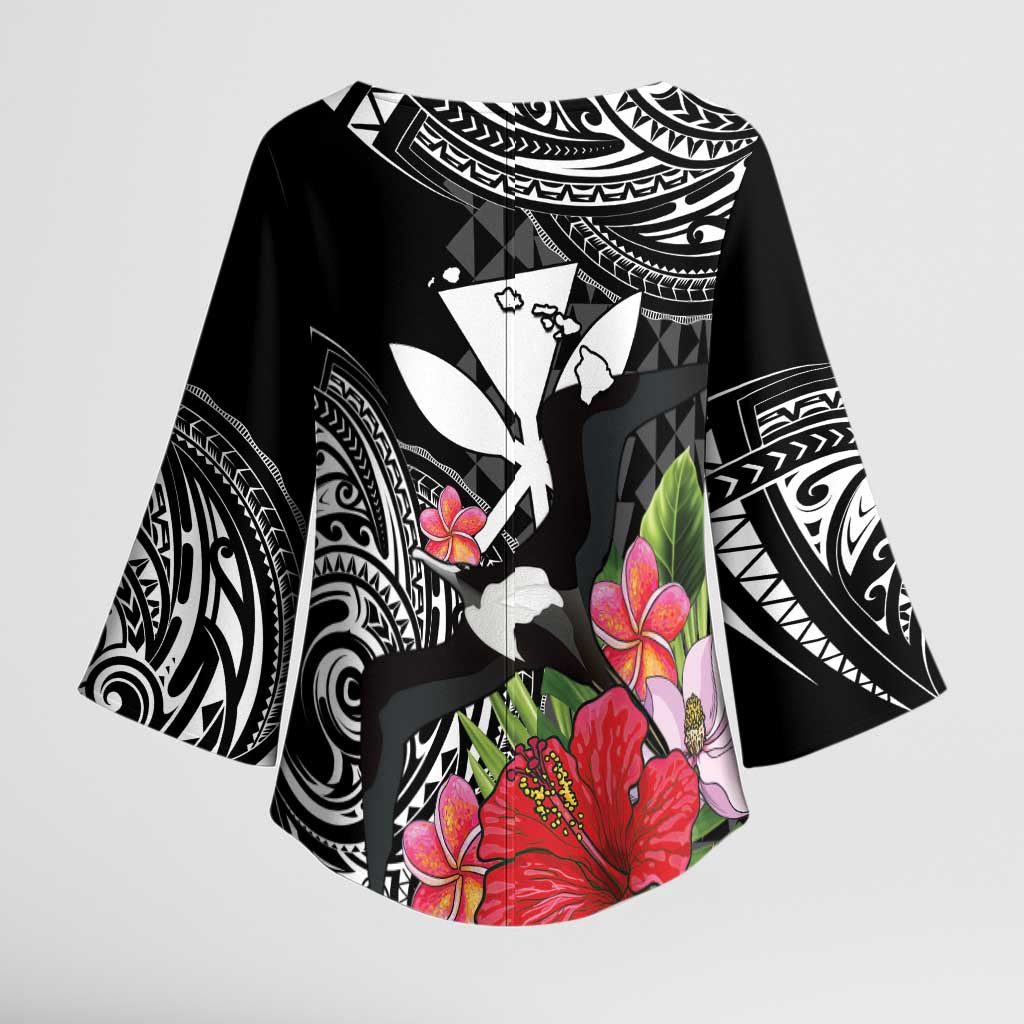 Hawaii Iwa Bird Kimono Sleeve Blouse Great Frigatebird Kanaka Tropical Flowers LT14 - Polynesian Pride