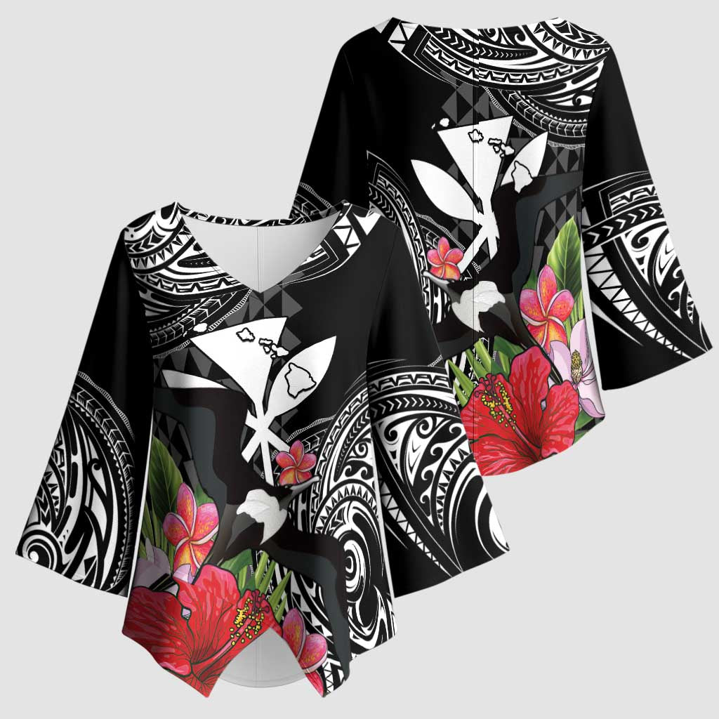 Hawaii Iwa Bird Kimono Sleeve Blouse Great Frigatebird Kanaka Tropical Flowers LT14 - Polynesian Pride