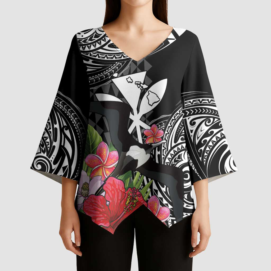 Hawaii Iwa Bird Kimono Sleeve Blouse Great Frigatebird Kanaka Tropical Flowers LT14 - Polynesian Pride