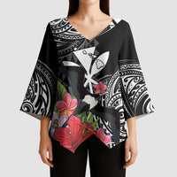 Hawaii Iwa Bird Kimono Sleeve Blouse Great Frigatebird Kanaka Tropical Flowers LT14 - Polynesian Pride