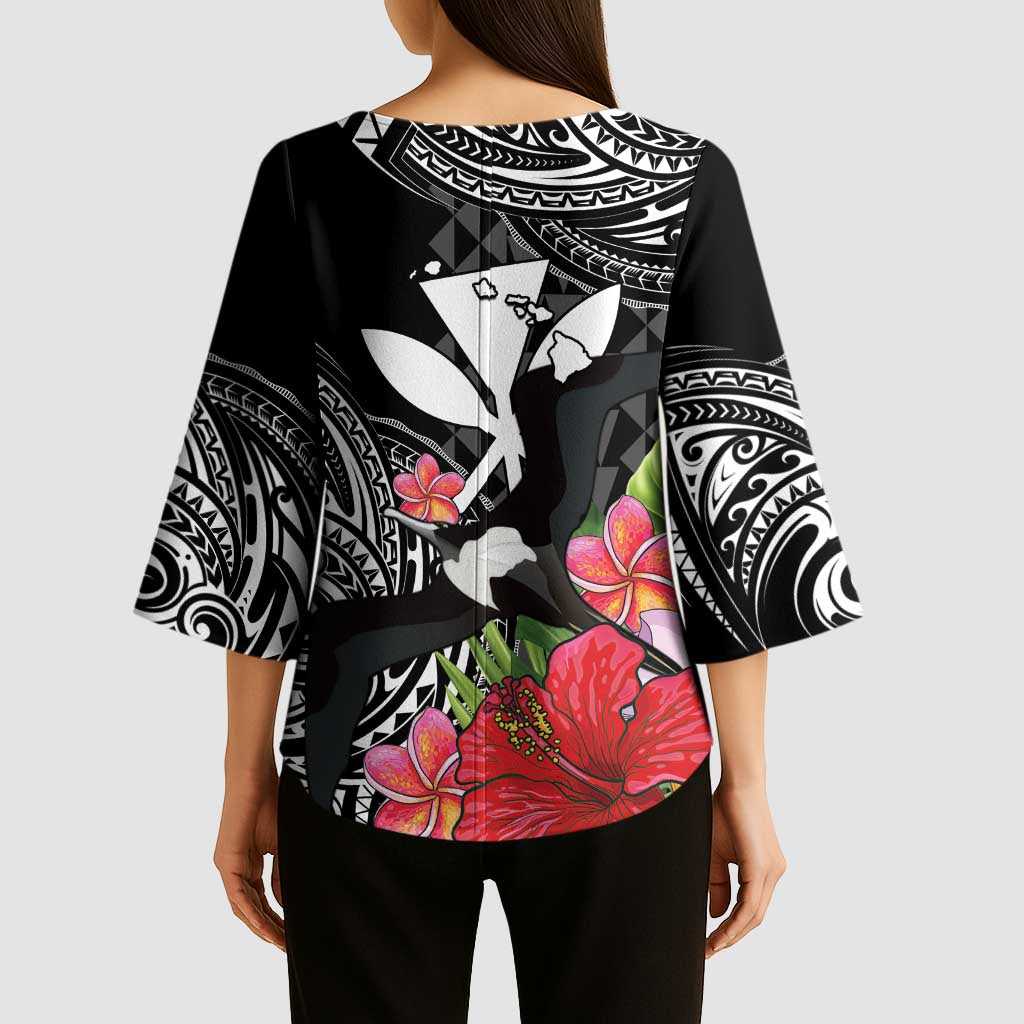 Hawaii Iwa Bird Kimono Sleeve Blouse Great Frigatebird Kanaka Tropical Flowers LT14 - Polynesian Pride