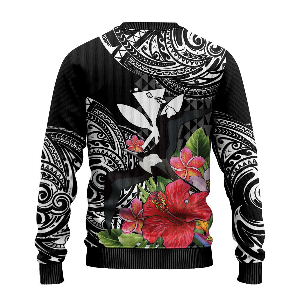 Hawaii Iwa Bird Ugly Christmas Sweater Great Frigatebird Kanaka Tropical Flowers - Polynesian Pride