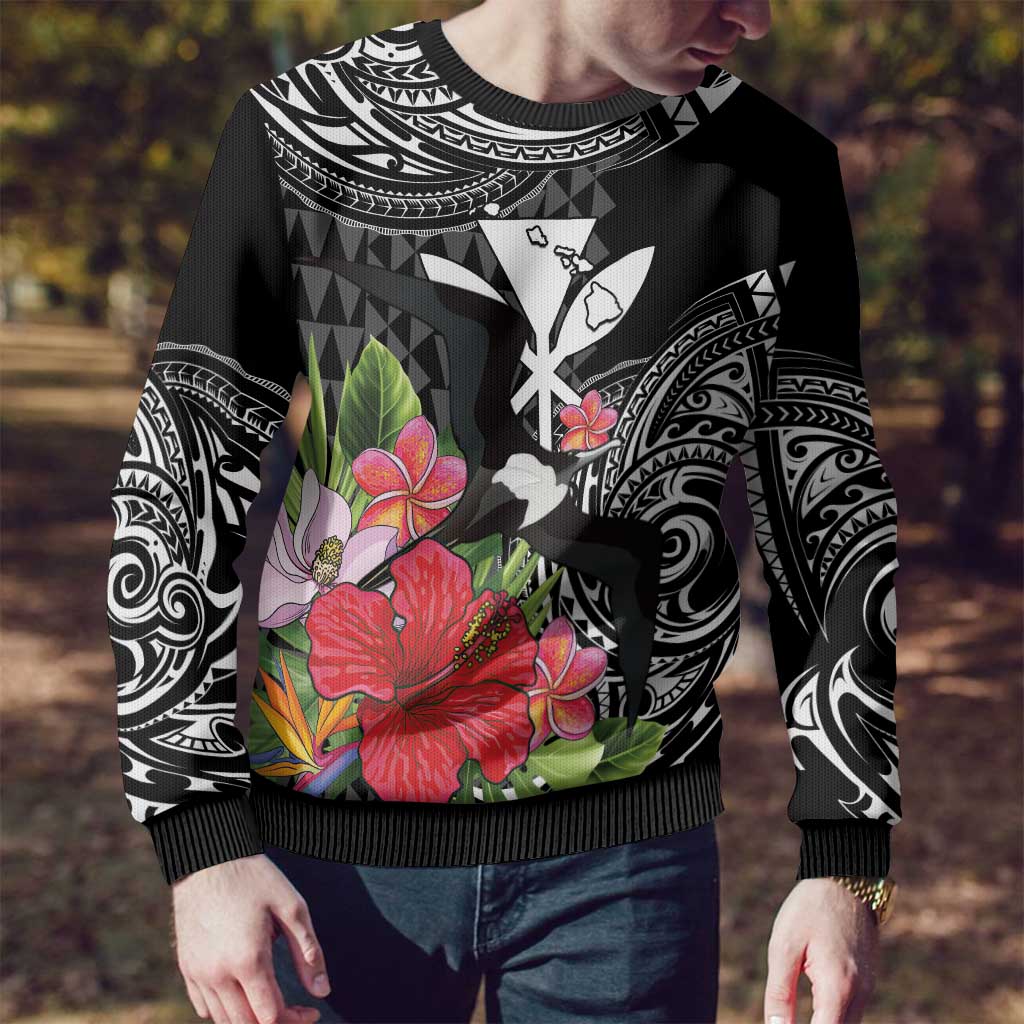 Hawaii Iwa Bird Ugly Christmas Sweater Great Frigatebird Kanaka Tropical Flowers - Polynesian Pride