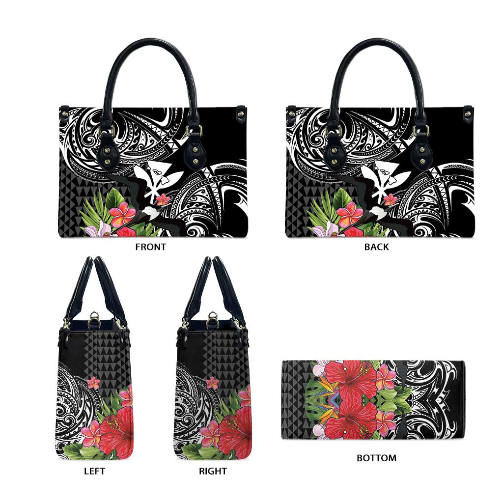 Hawaii Iwa Bird Leather Bag Great Frigatebird Kanaka Tropical Flowers - Polynesian Pride