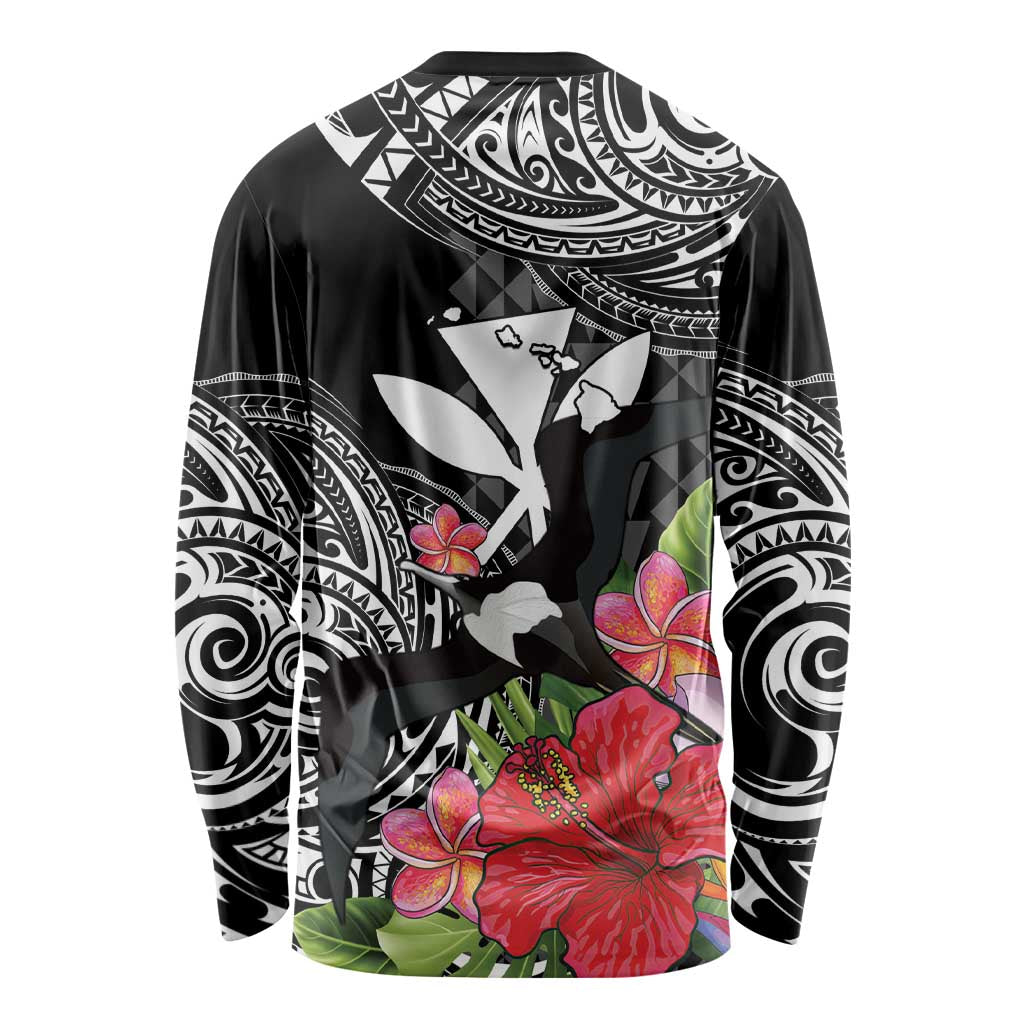 Hawaii Iwa Bird Long Sleeve Shirt Great Frigatebird Kanaka Tropical Flowers LT14 - Polynesian Pride