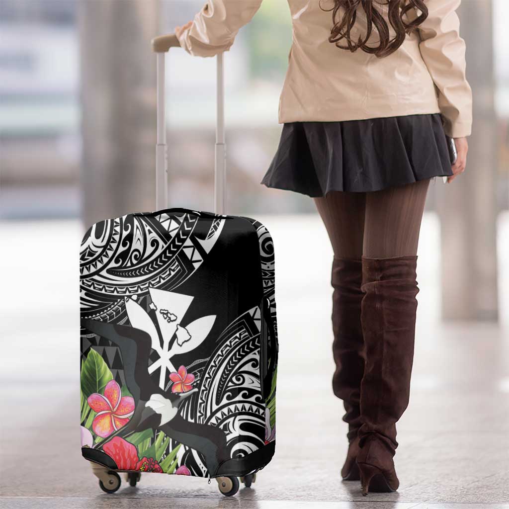 Hawaii Iwa Bird Luggage Cover Great Frigatebird Kanaka Tropical Flowers - Polynesian Pride