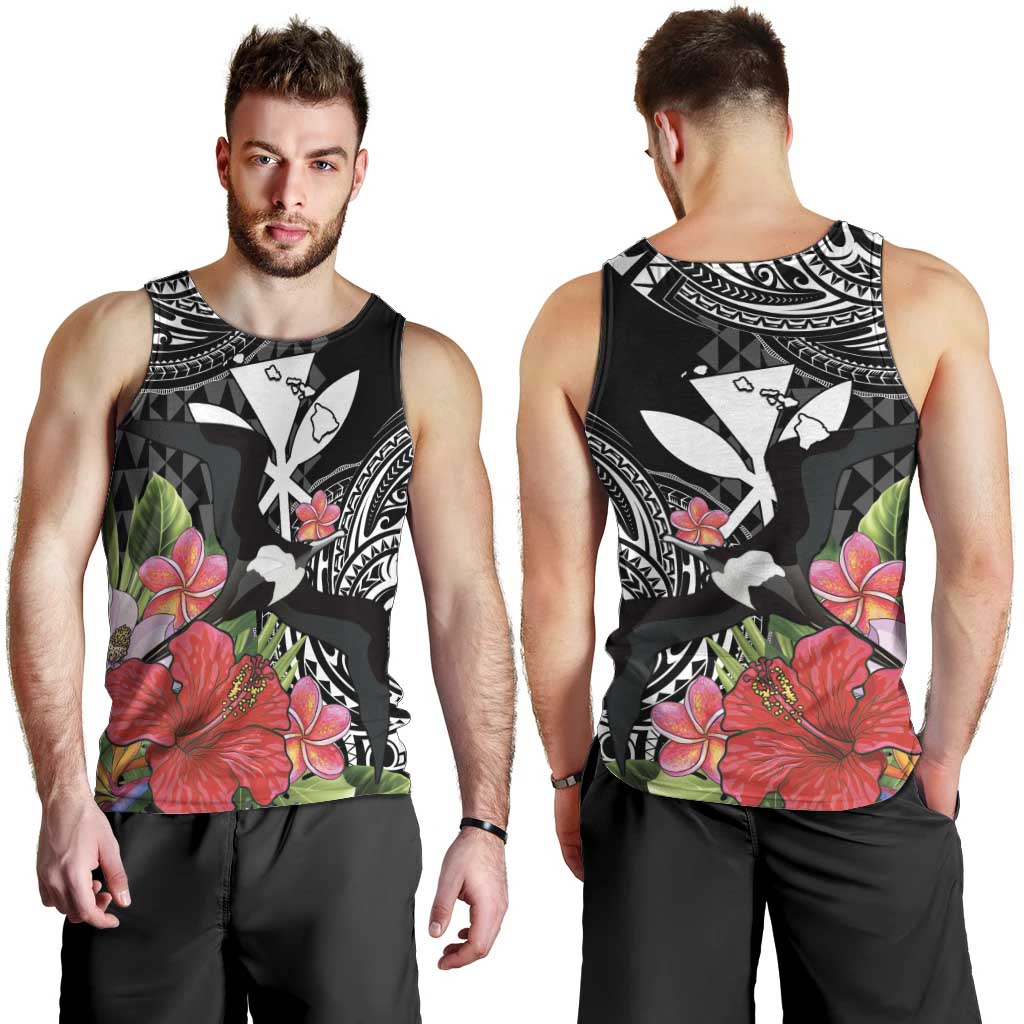 Hawaii Iwa Bird Men Tank Top Great Frigatebird Kanaka Tropical Flowers LT14 - Polynesian Pride