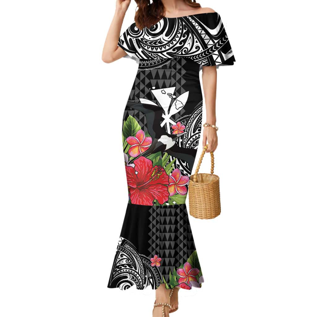 Hawaii Iwa Bird Mermaid Dress Great Frigatebird Kanaka Tropical Flowers - Polynesian Pride