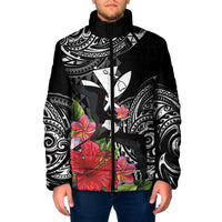 Hawaii Iwa Bird Padded Jacket Great Frigatebird Kanaka Tropical Flowers LT14 Men Black - Polynesian Pride