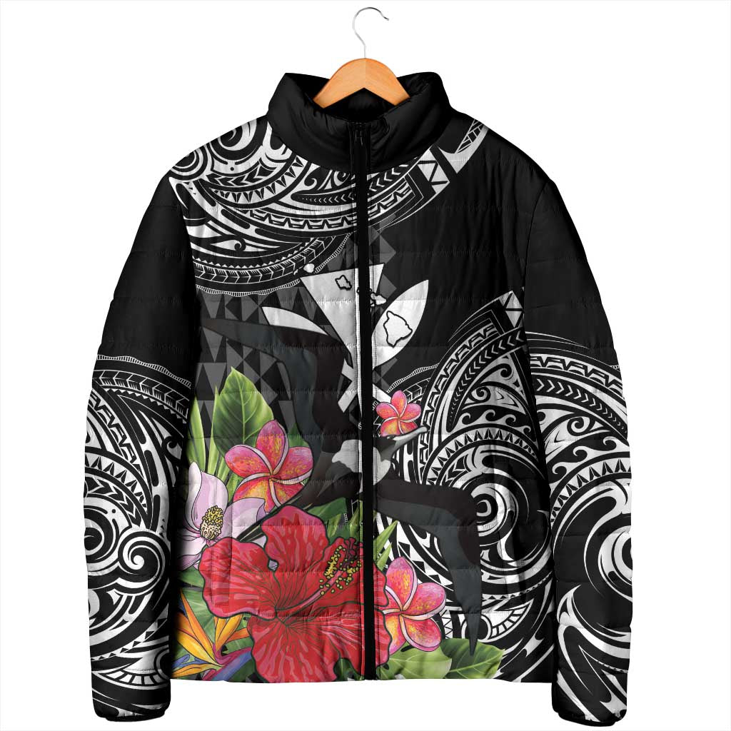 Hawaii Iwa Bird Padded Jacket Great Frigatebird Kanaka Tropical Flowers LT14 - Polynesian Pride