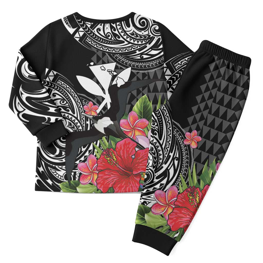 Hawaii Iwa Bird Christmas Pajama Set Great Frigatebird Kanaka Tropical Flowers - Polynesian Pride