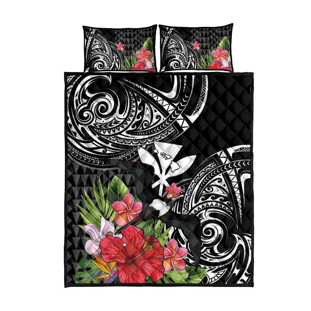 Hawaii Iwa Bird Quilt Bed Set Great Frigatebird Kanaka Tropical Flowers - Polynesian Pride