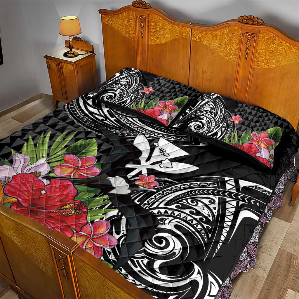 Hawaii Iwa Bird Quilt Bed Set Great Frigatebird Kanaka Tropical Flowers - Polynesian Pride