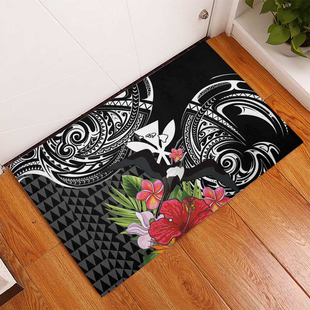 Hawaii Iwa Bird Rubber Doormat Great Frigatebird Kanaka Tropical Flowers LT14 - Polynesian Pride