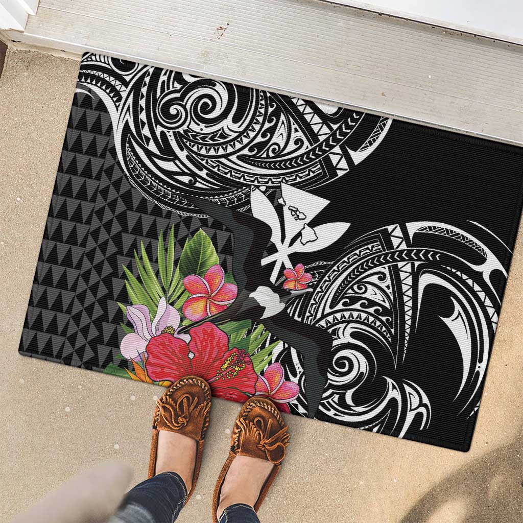 Hawaii Iwa Bird Rubber Doormat Great Frigatebird Kanaka Tropical Flowers LT14 - Polynesian Pride