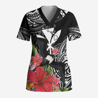 Hawaii Iwa Bird Scrub Top Great Frigatebird Kanaka Tropical Flowers LT14 Adult Black - Polynesian Pride