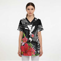 Hawaii Iwa Bird Scrub Top Great Frigatebird Kanaka Tropical Flowers LT14 - Polynesian Pride