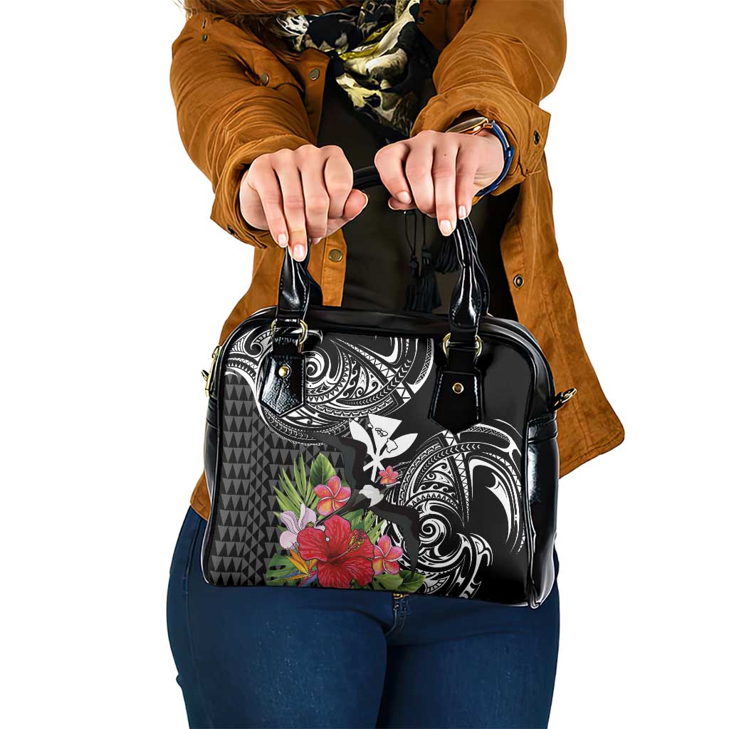 Hawaii Iwa Bird Shoulder Handbag Great Frigatebird Kanaka Tropical Flowers LT14 One Size Black - Polynesian Pride