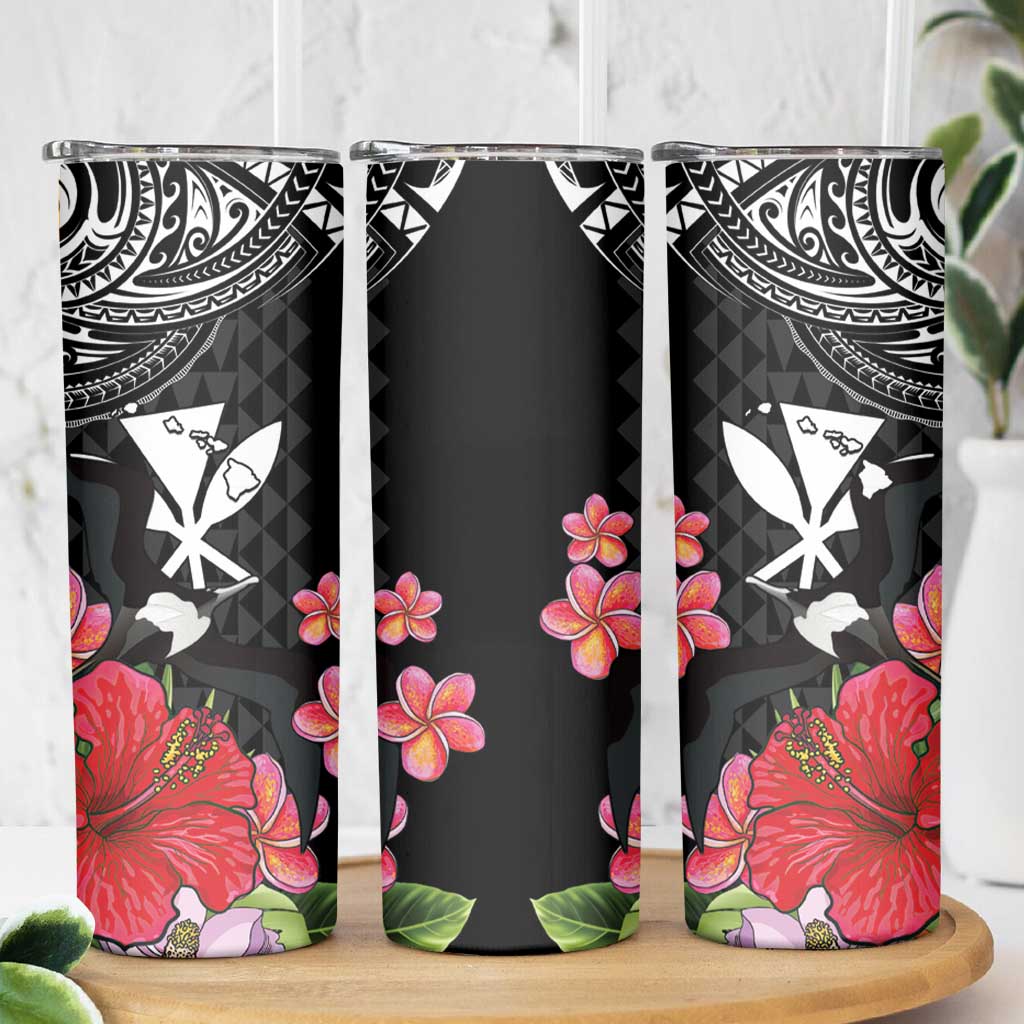 Hawaii Iwa Bird Skinny Tumbler Great Frigatebird Kanaka Tropical Flowers - Polynesian Pride