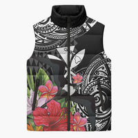 Hawaii Iwa Bird Sleeveless Puffer Jacket Great Frigatebird Kanaka Tropical Flowers LT14 Unisex Black - Polynesian Pride
