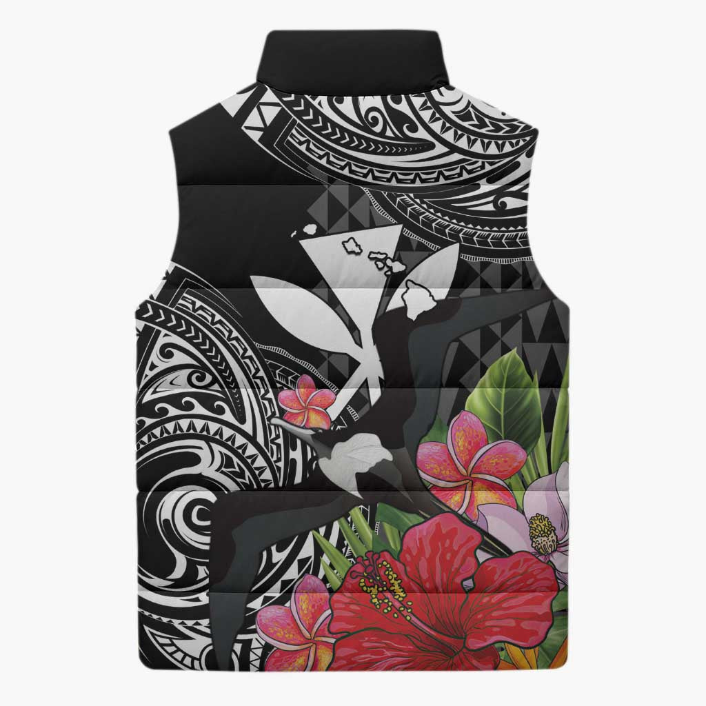 Hawaii Iwa Bird Sleeveless Puffer Jacket Great Frigatebird Kanaka Tropical Flowers LT14 - Polynesian Pride