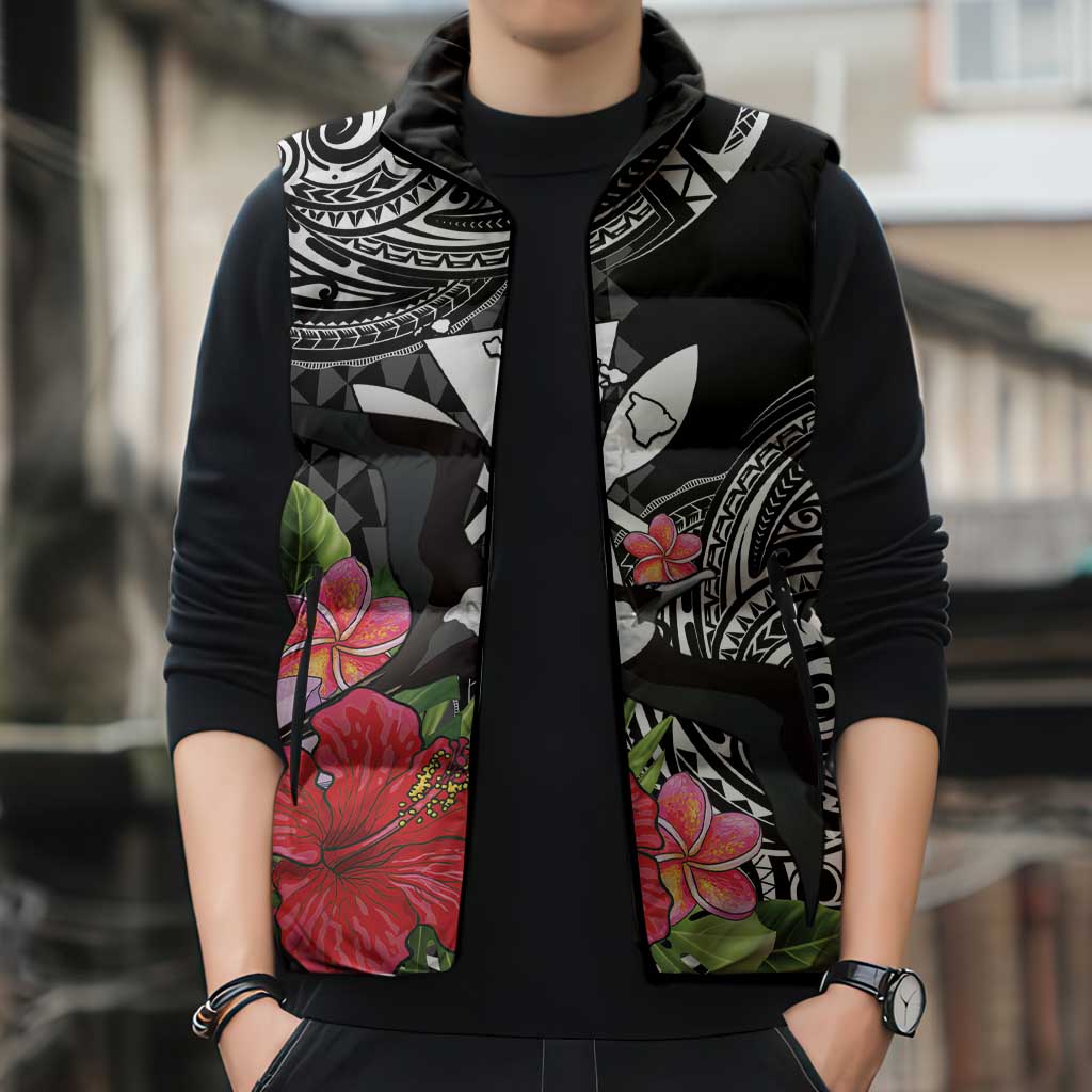 Hawaii Iwa Bird Sleeveless Puffer Jacket Great Frigatebird Kanaka Tropical Flowers LT14 - Polynesian Pride