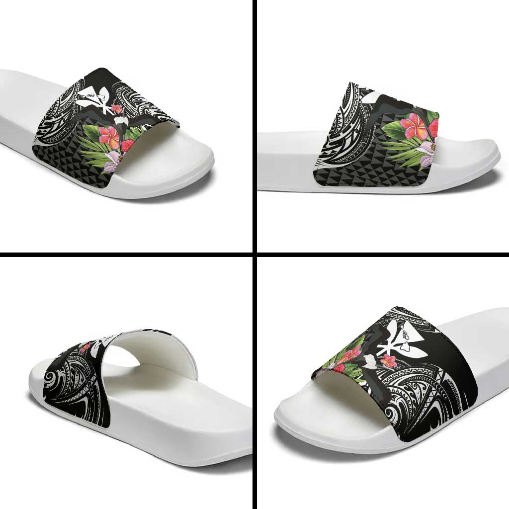 Hawaii Iwa Bird Slide Sandals Great Frigatebird Kanaka Tropical Flowers - Polynesian Pride