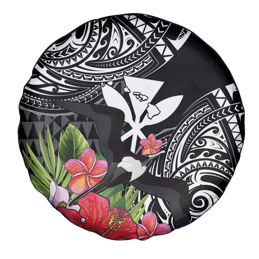 Hawaii Iwa Bird Spare Tire Cover Great Frigatebird Kanaka Tropical Flowers - Polynesian Pride