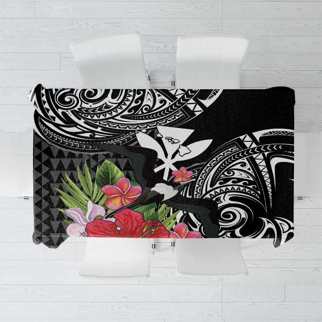 Hawaii Iwa Bird Tablecloth Great Frigatebird Kanaka Tropical Flowers LT14 Black - Polynesian Pride