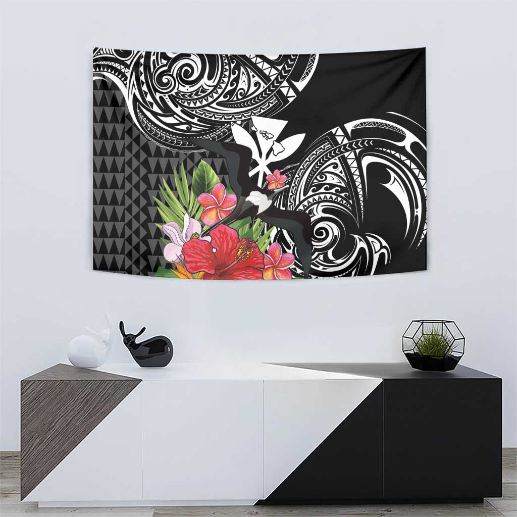 Hawaii Iwa Bird Tapestry Great Frigatebird Kanaka Tropical Flowers - Polynesian Pride